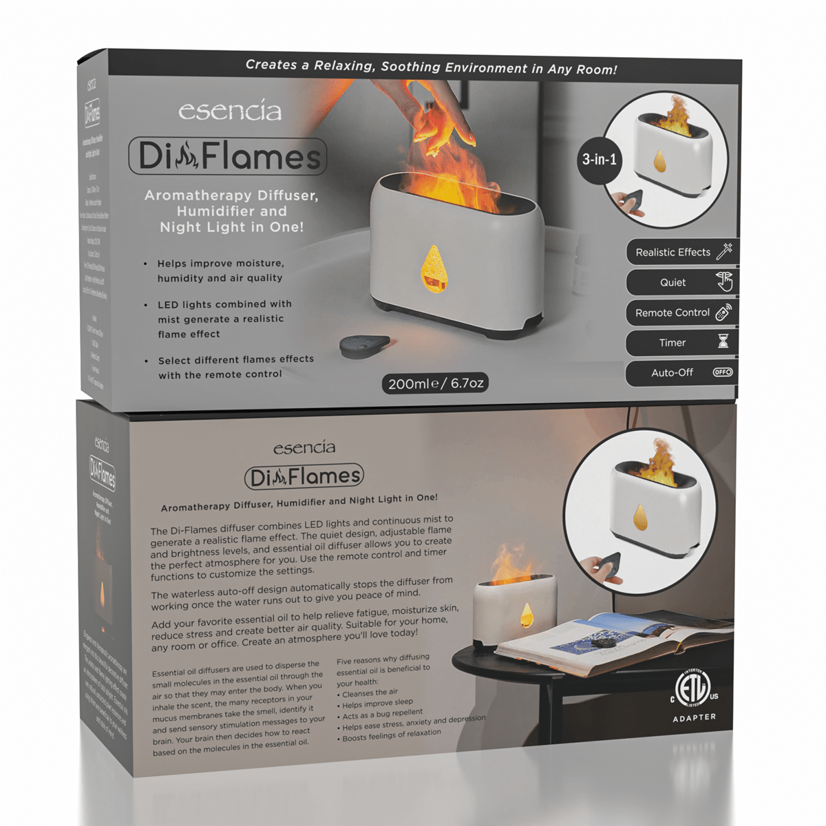 Esencia DiFlames 3-in-1 Aroma Diffuser with Cold Flame Effect