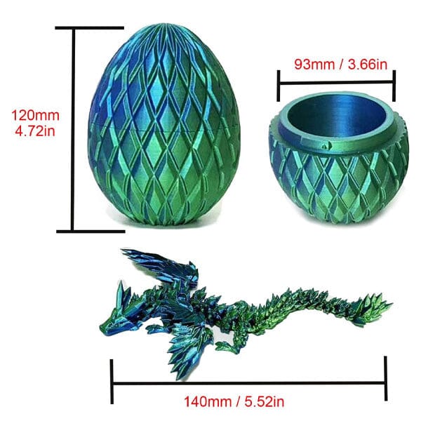 Winged Dragon Scale Fidget Toy - 3D Printed Egg, Green & Blue