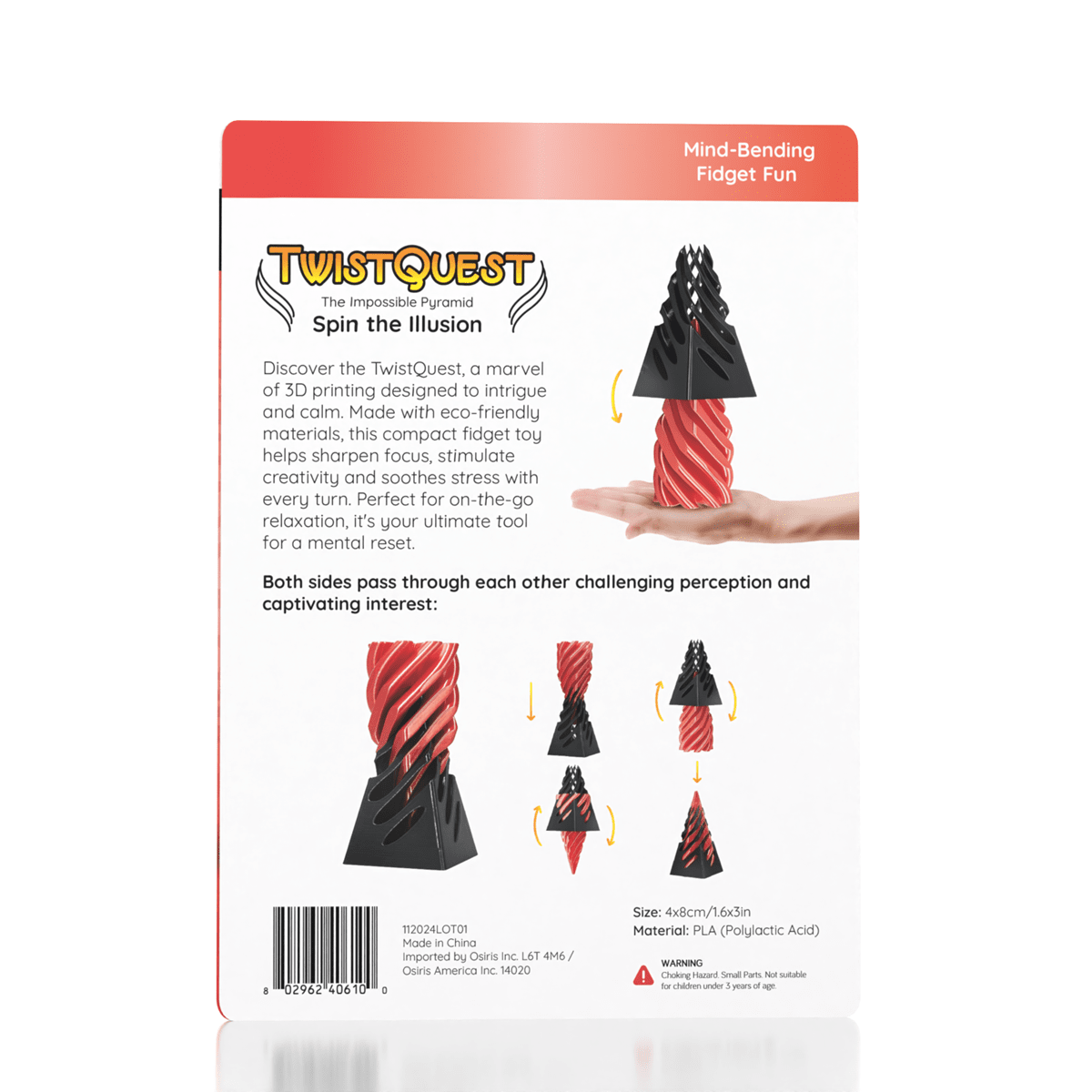 3D Printed Twist Quest Fidget Spiral Toy – Black & Red