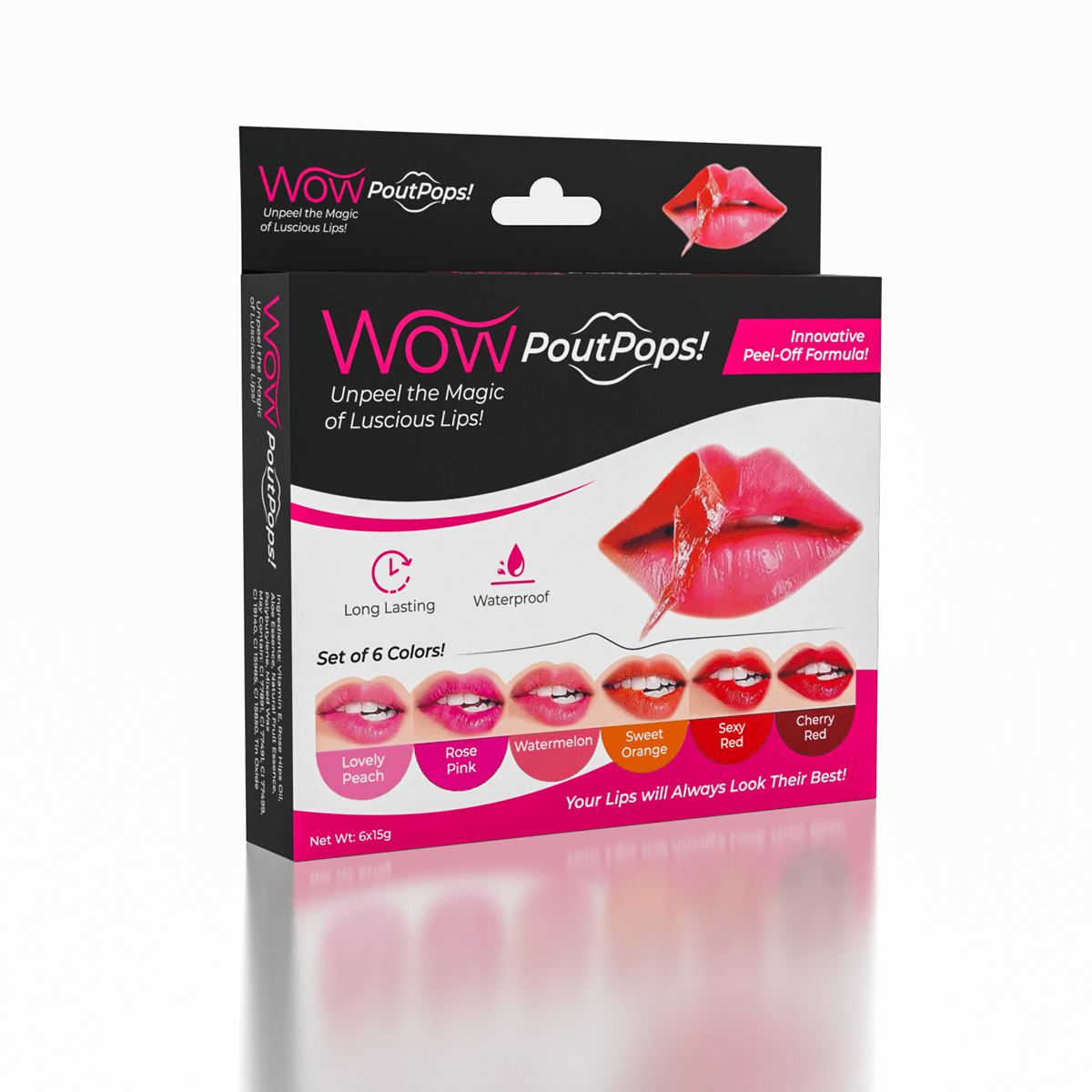 WOW PoutPops Peel-Off Lip Stain Set (6 Colors)