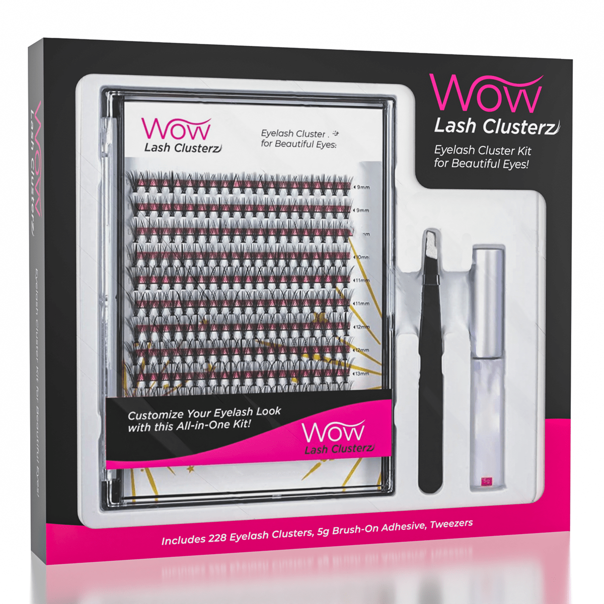 WOW Lash Cluster Kit with Glue & Tweezers – 288 Clusters