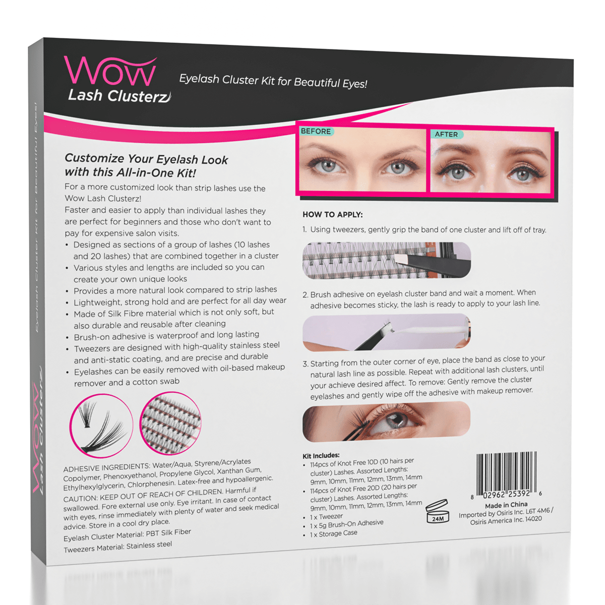 WOW Lash Cluster Kit with Glue & Tweezers – 288 Clusters