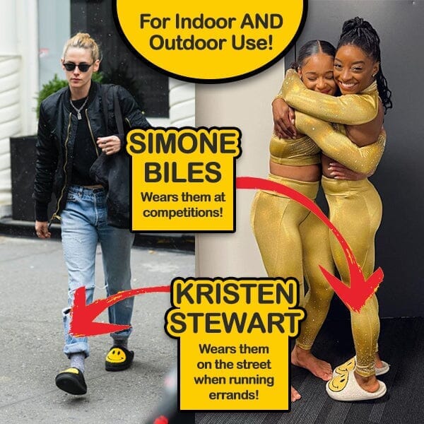 Black & Yellow Smiley Slippers - Indoor/Outdoor Comfort