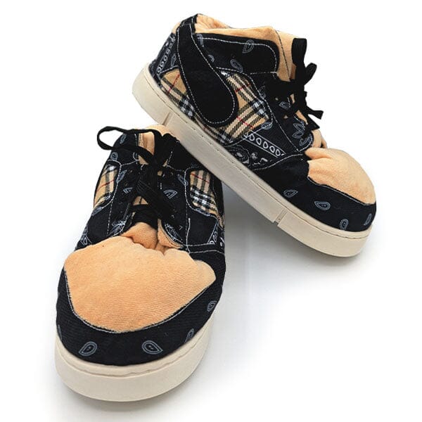 Plaid Low Top Basketball Sneakers - Beige & Black Bandana