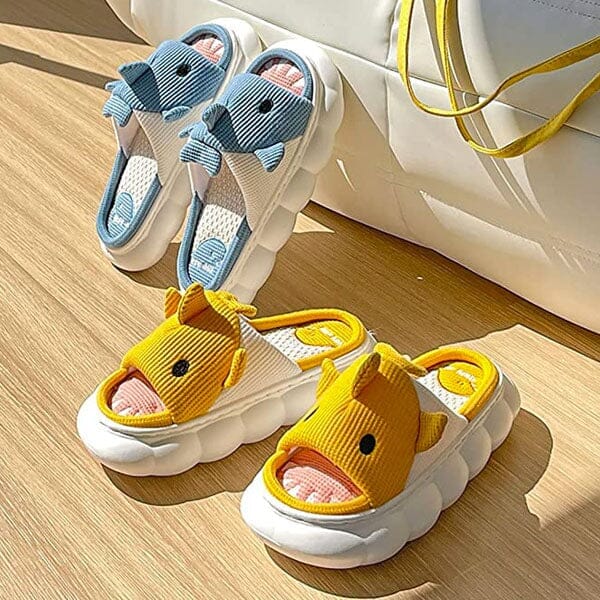 Shark Slippers | Plush Linen Slides for Men & Women