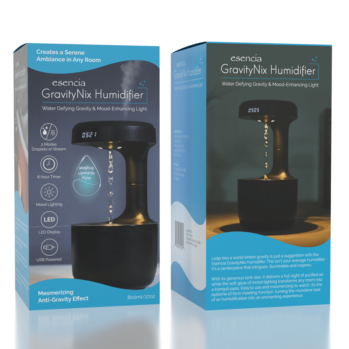 GravityNix 800mL Humidifier with LED Clock