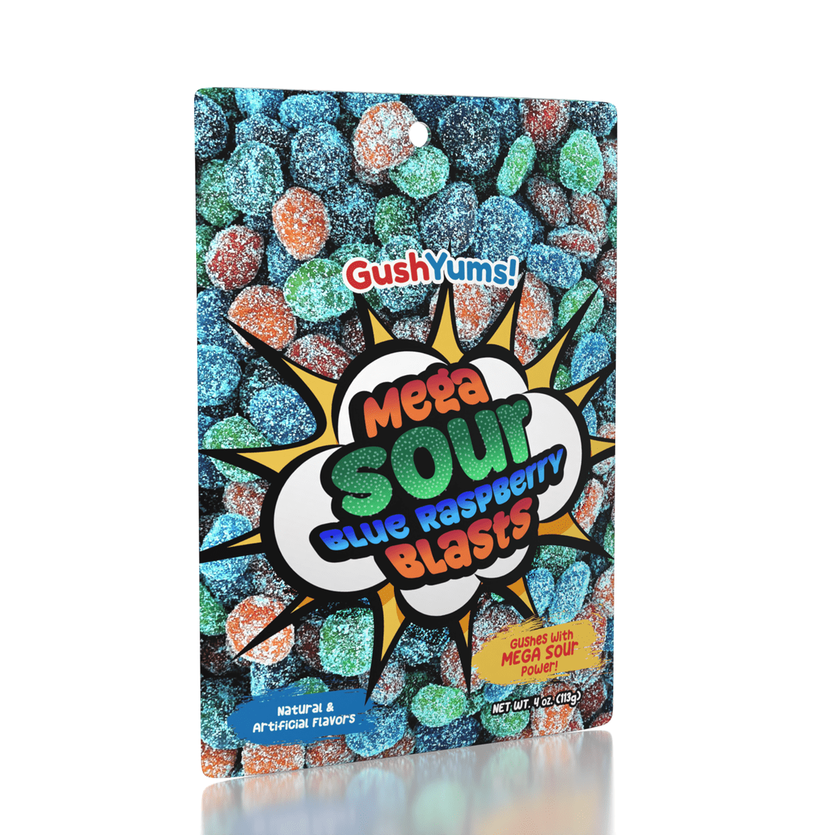 Blue Raspberry Mega Sour GushYums Gummy Candy (4oz)