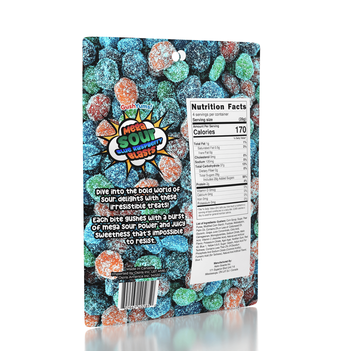 Blue Raspberry Mega Sour GushYums Gummy Candy (4oz)